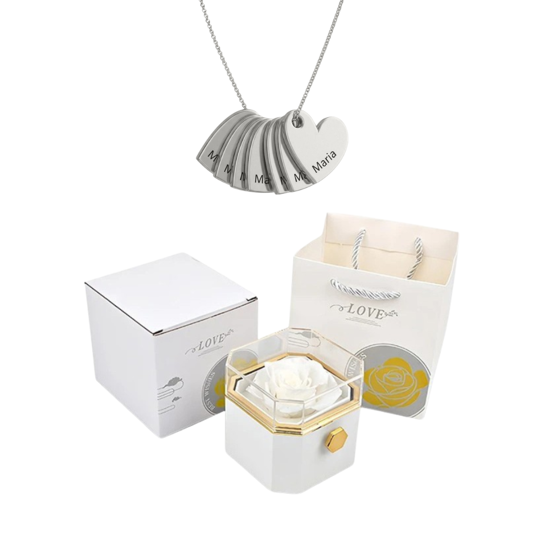 Caja Giratoria con Rosa Eterna & Collar Personalizado