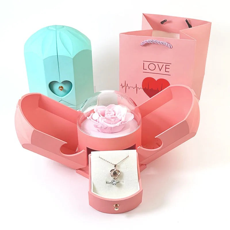 Coffret Rose Éternelle & Collier Cœur Personnalisé – Offre -50%
