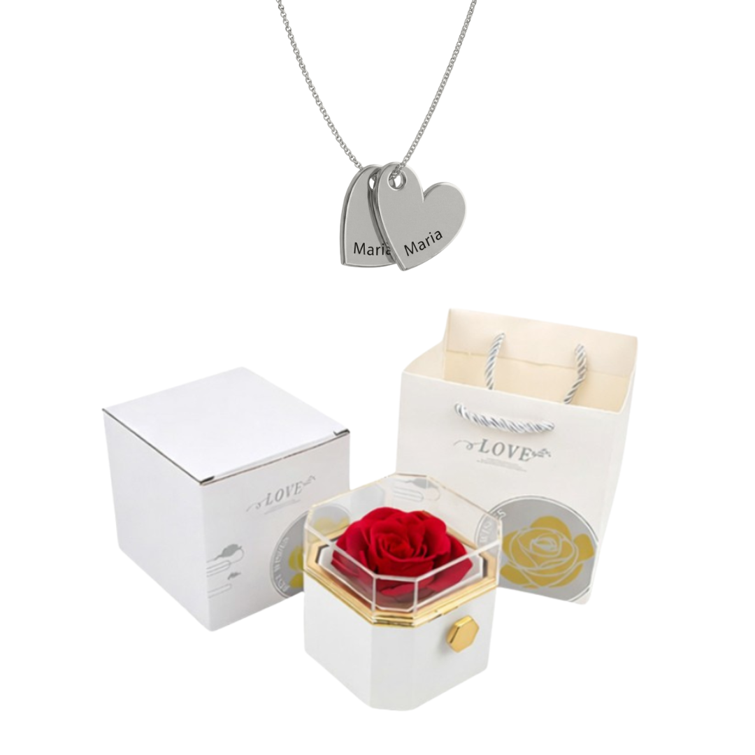 Caja Giratoria con Rosa Eterna & Collar Personalizado