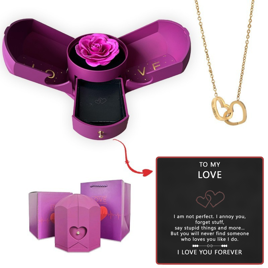 Coffret Rose Éternelle & Collier Cœur Personnalisé – Offre -50%
