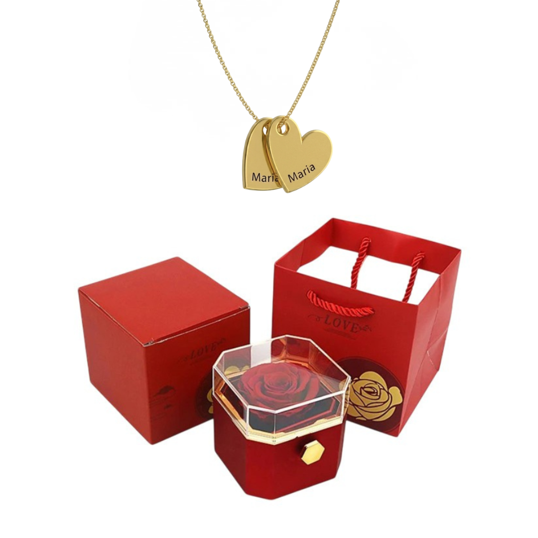 Caja Giratoria con Rosa Eterna & Collar Personalizado