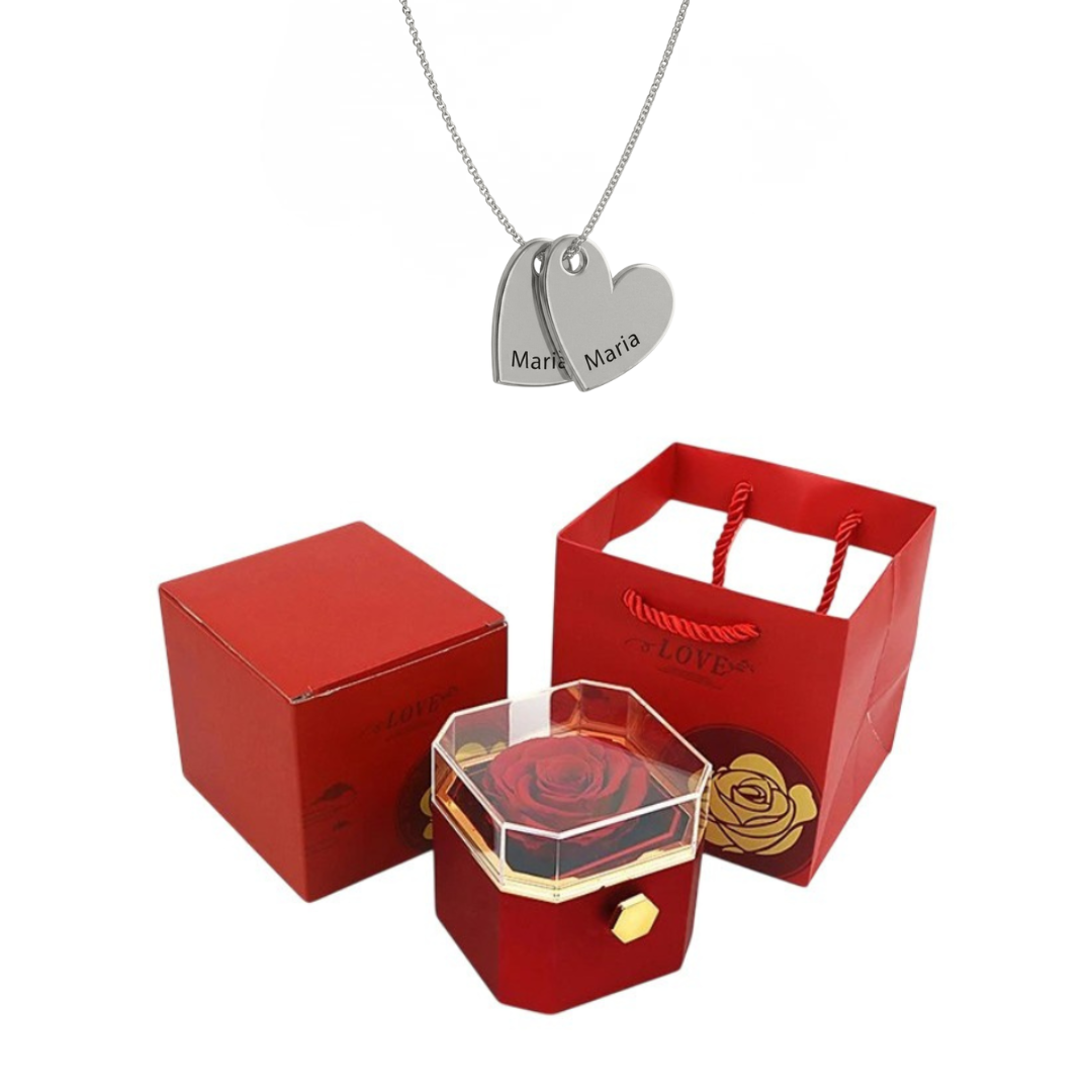 Caja Giratoria con Rosa Eterna & Collar Personalizado