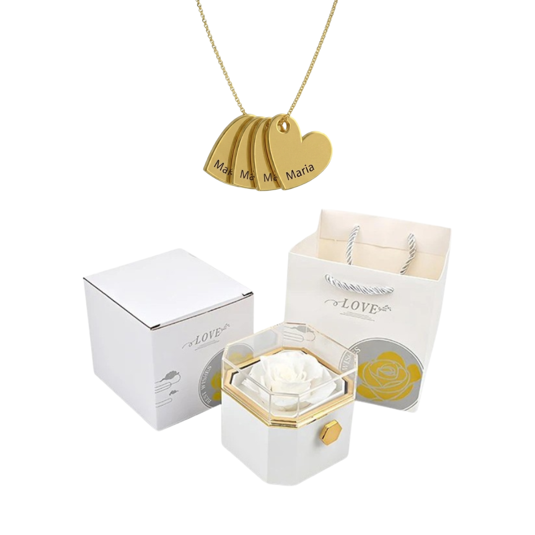 Caja Giratoria con Rosa Eterna & Collar Personalizado