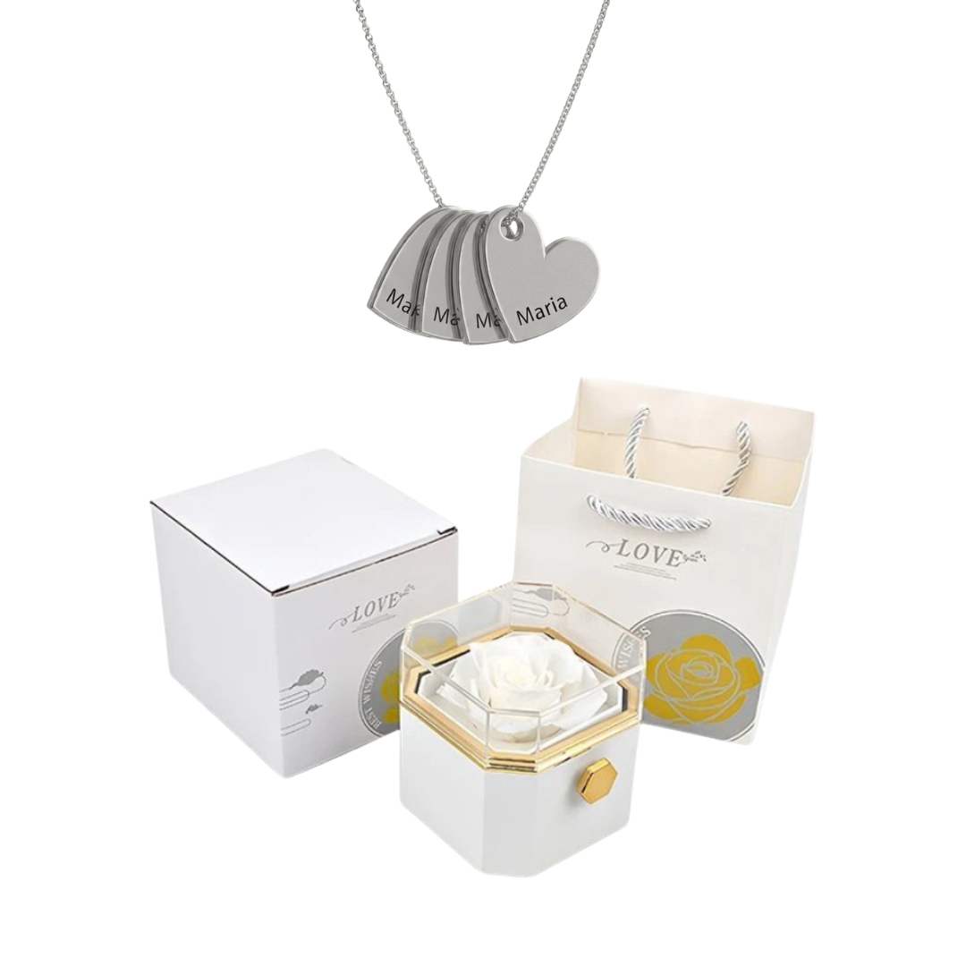 Caja Giratoria con Rosa Eterna & Collar Personalizado
