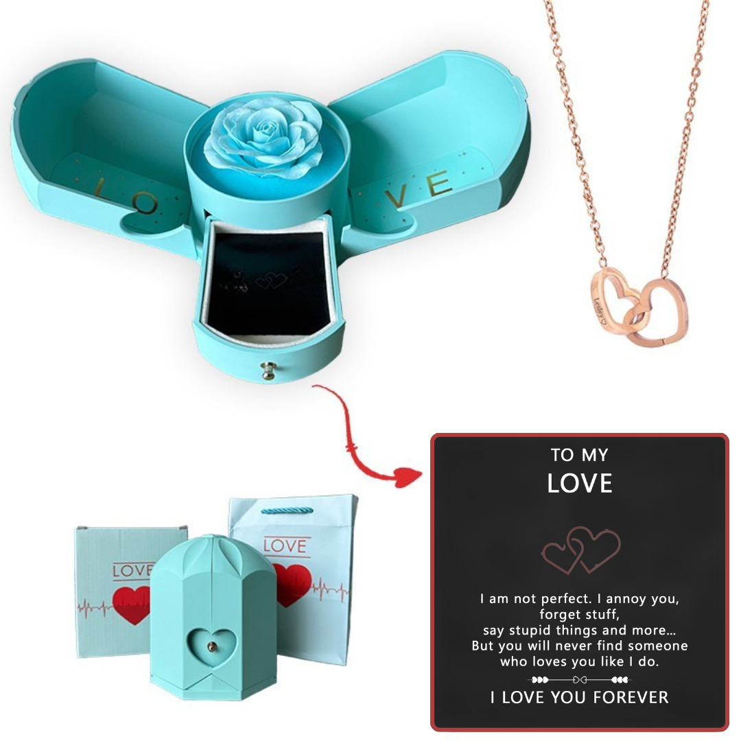 Coffret Rose Éternelle & Collier Cœur Personnalisé – Offre -50%