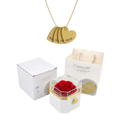 Caja Giratoria con Rosa Eterna & Collar Personalizado