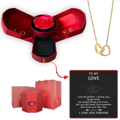 Coffret Rose Éternelle & Collier Cœur Personnalisé – Offre -50%