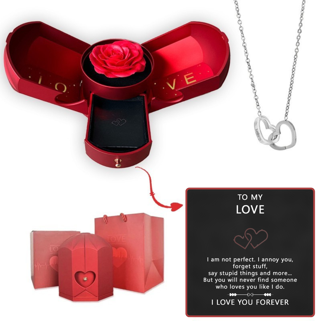 Coffret Rose Éternelle & Collier Cœur Personnalisé – Offre -50%