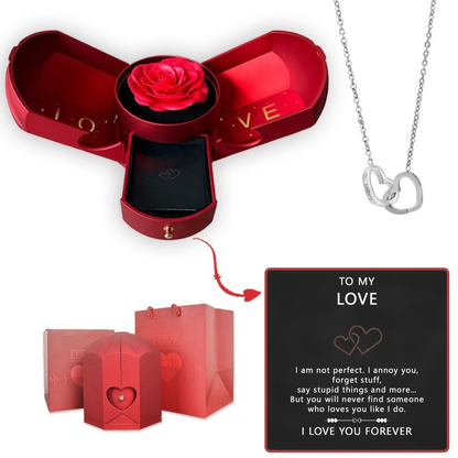 Coffret Rose Éternelle & Collier Cœur Personnalisé – Offre -50%