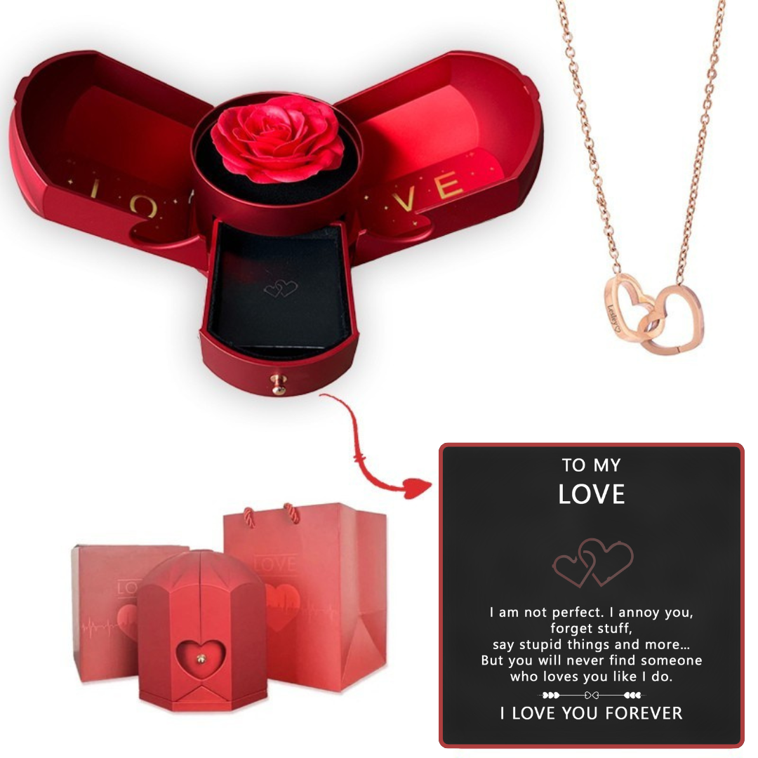 Coffret Rose Éternelle & Collier Cœur Personnalisé – Offre -50%