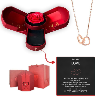 Coffret Rose Éternelle & Collier Cœur Personnalisé – Offre -50%