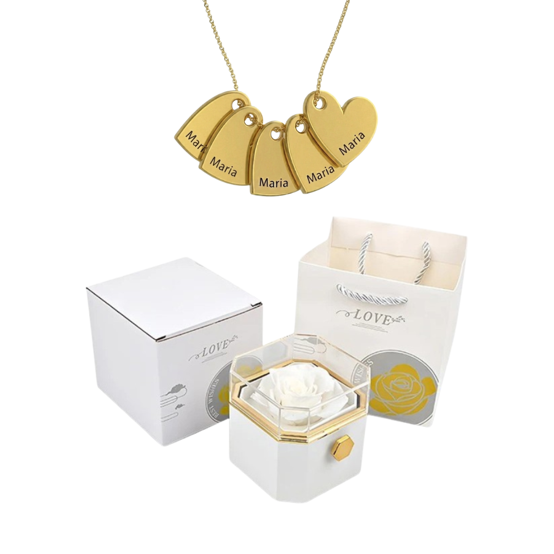 Caja Giratoria con Rosa Eterna & Collar Personalizado