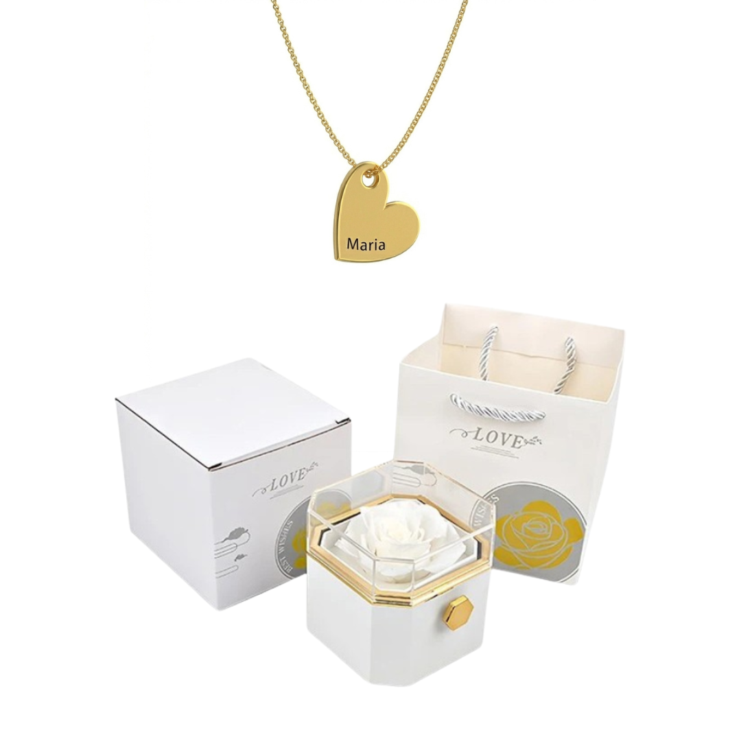 Caja Giratoria con Rosa Eterna & Collar Personalizado