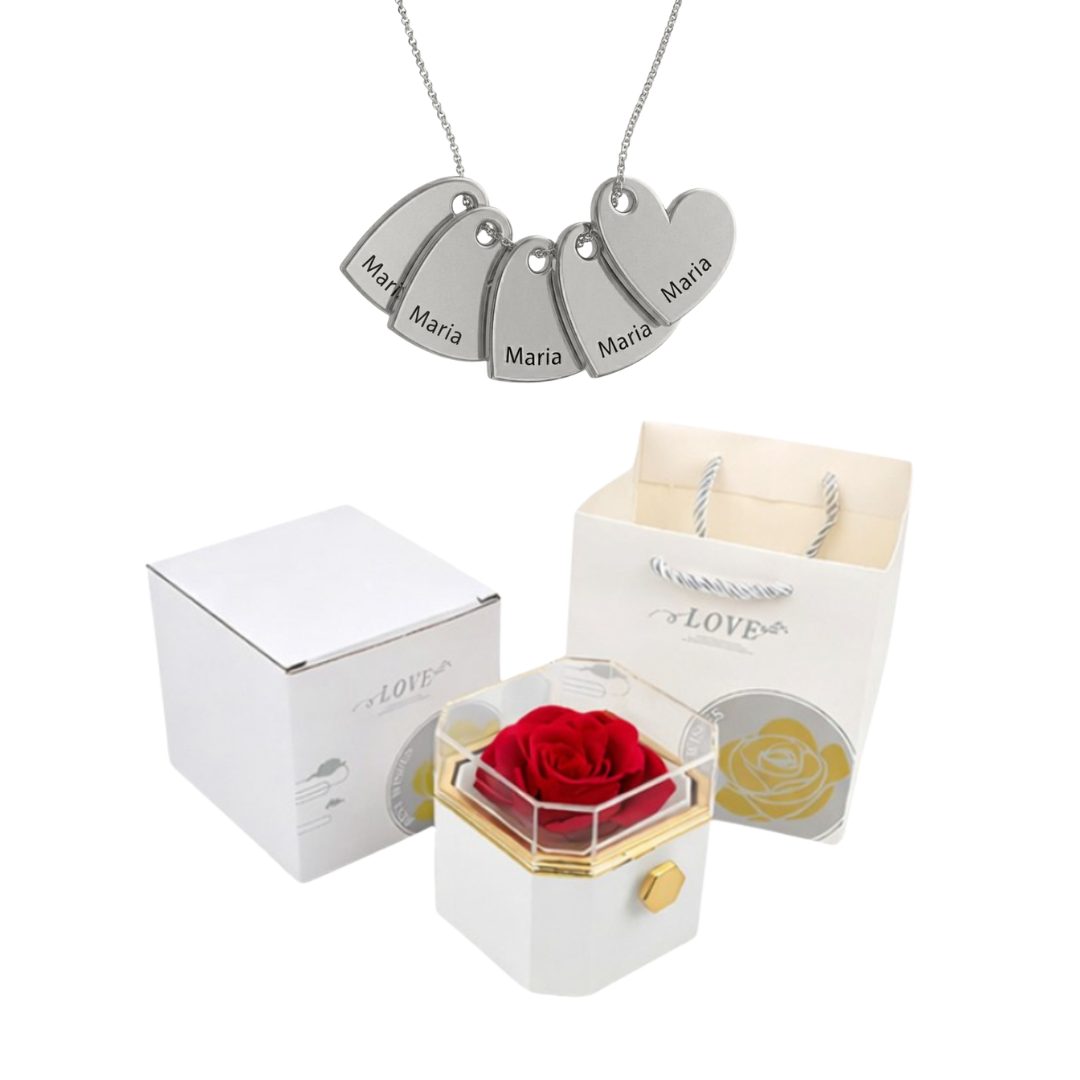 Caja Giratoria con Rosa Eterna & Collar Personalizado