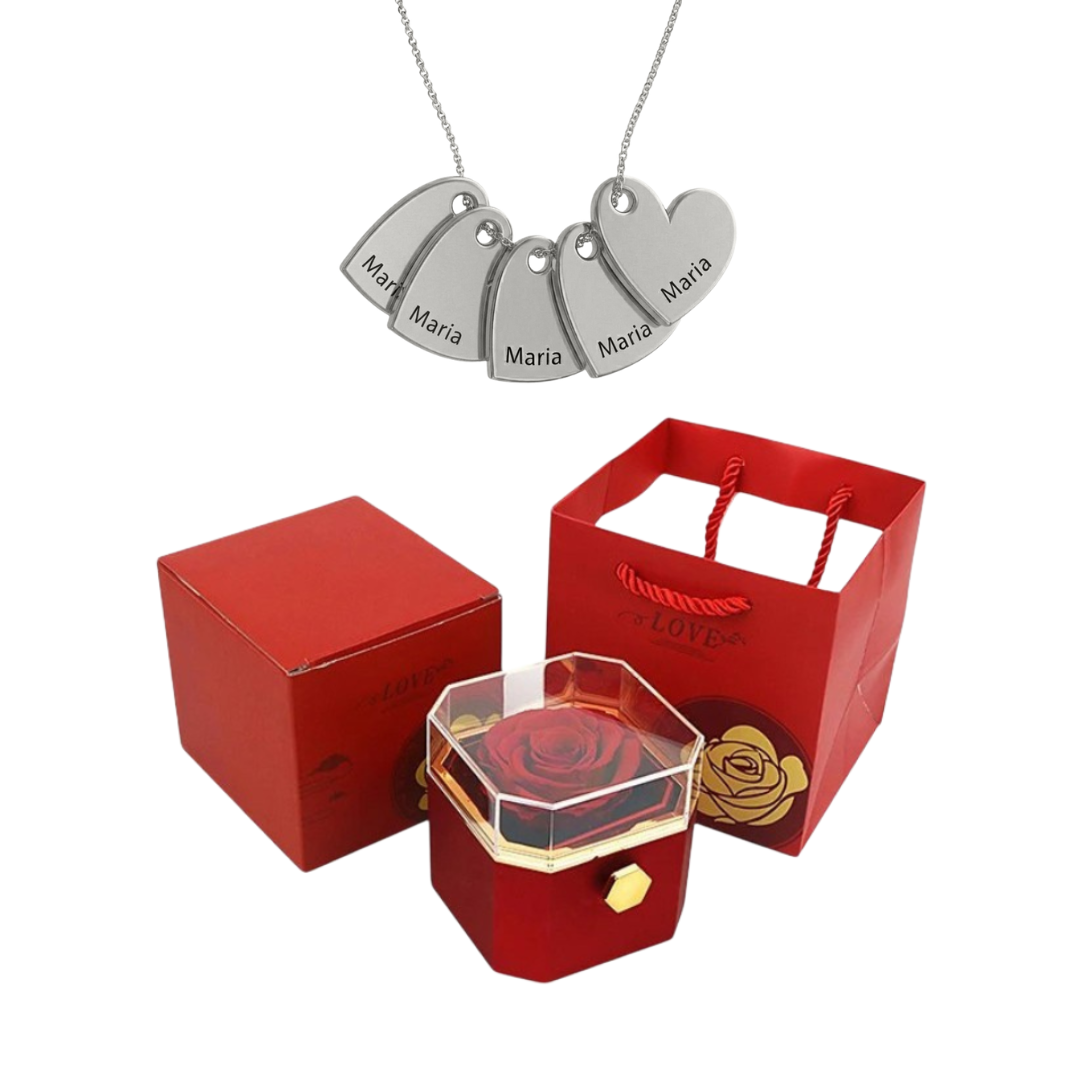 Caja Giratoria con Rosa Eterna & Collar Personalizado