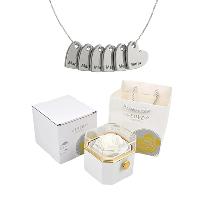Caja Giratoria con Rosa Eterna & Collar Personalizado