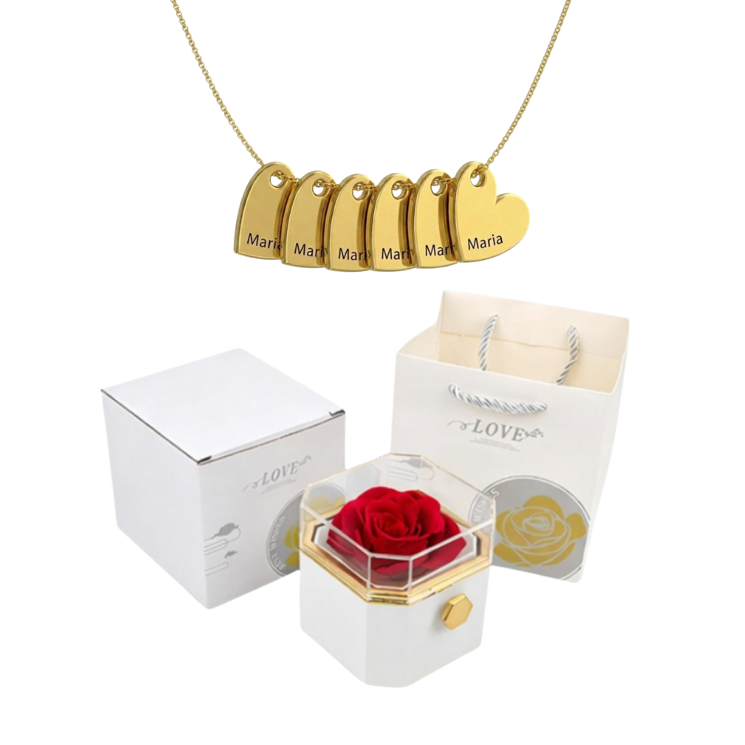 Caja Giratoria con Rosa Eterna & Collar Personalizado