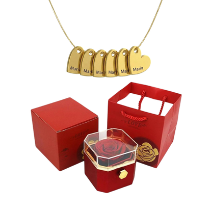 Caja Giratoria con Rosa Eterna & Collar Personalizado