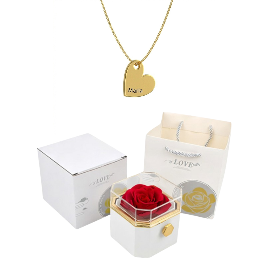 Caja Giratoria con Rosa Eterna & Collar Personalizado