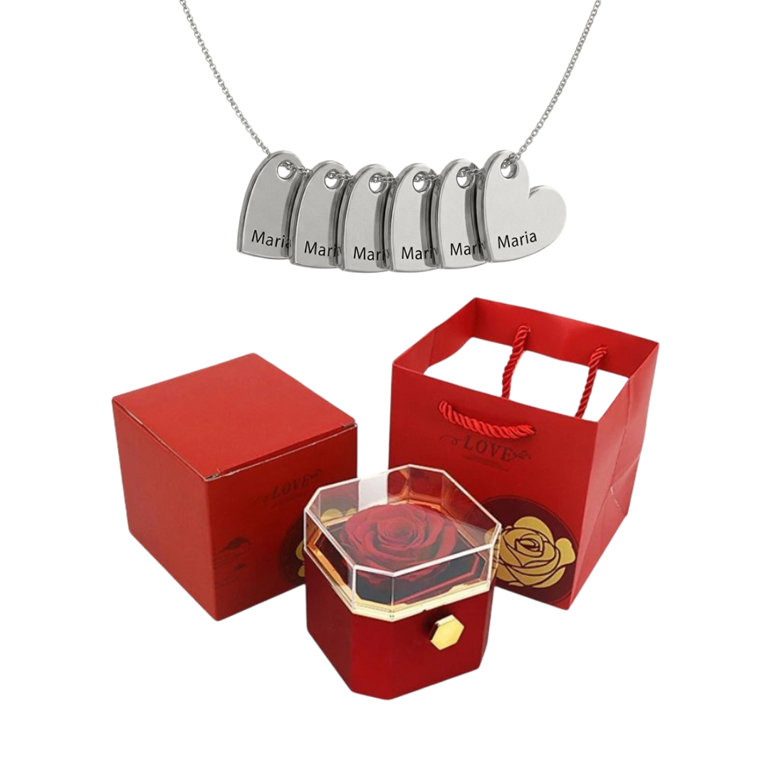 Caja Giratoria con Rosa Eterna & Collar Personalizado