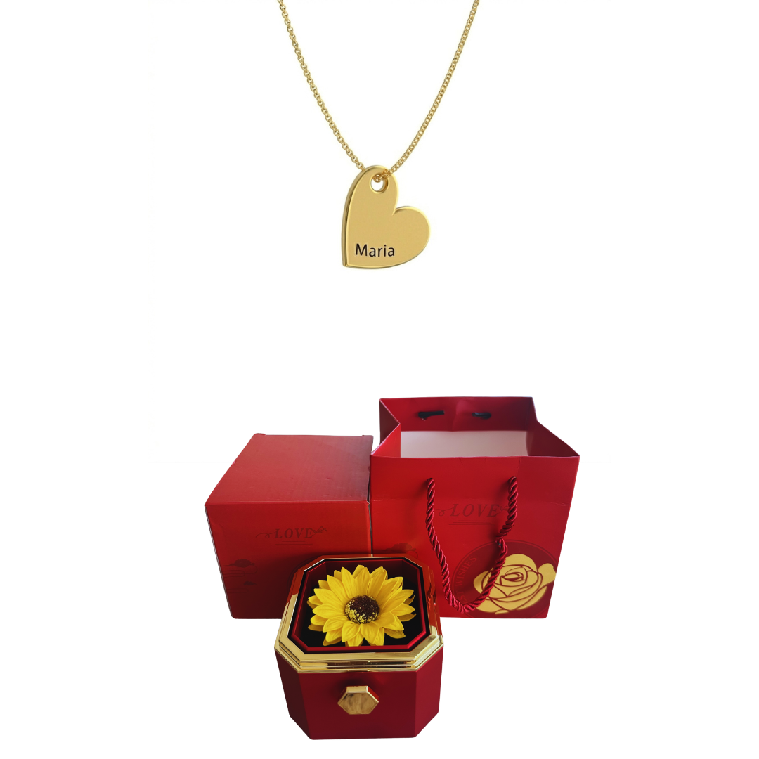 Caja Giratoria con Girasol Eterno & Collar Personalizado