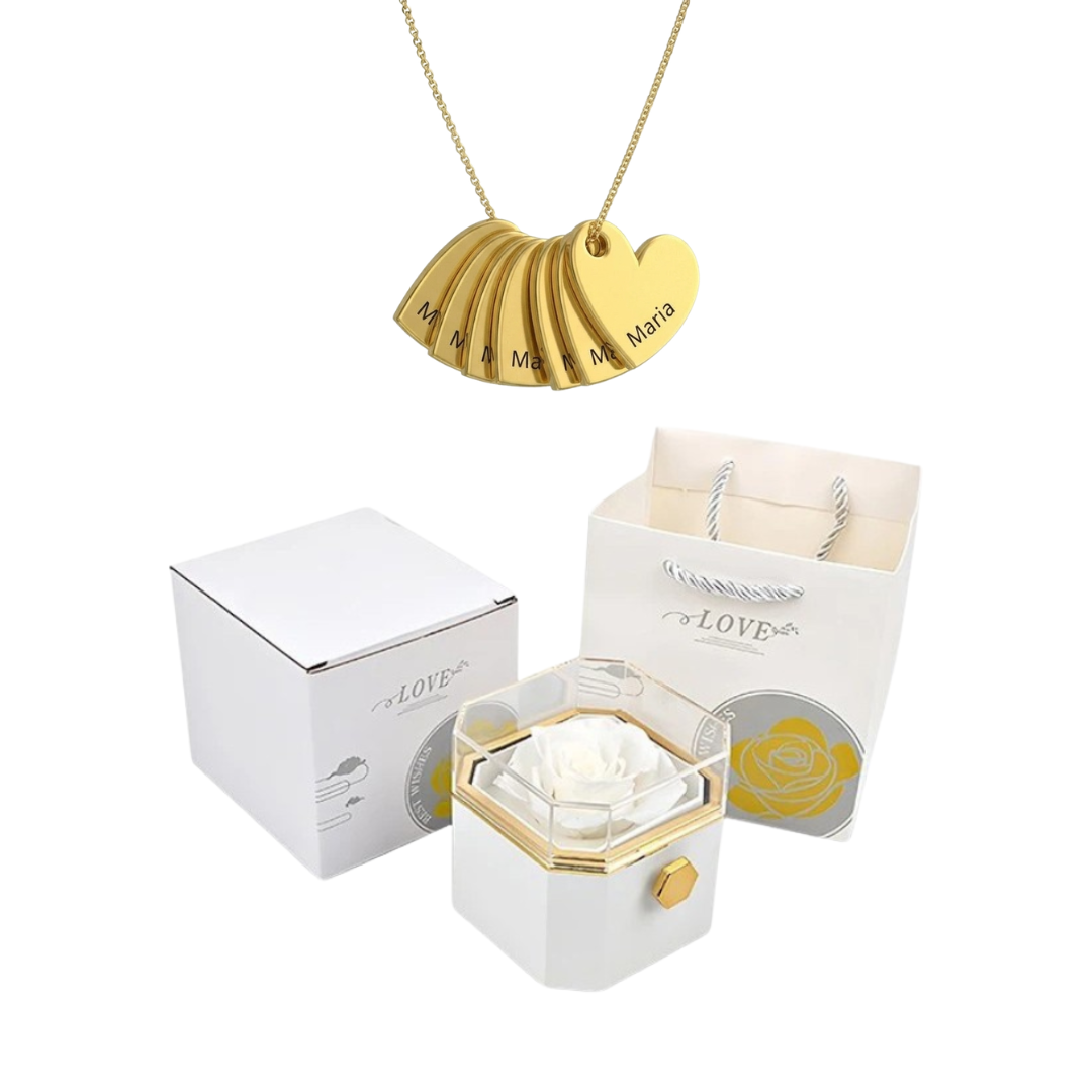 Caja Giratoria con Rosa Eterna & Collar Personalizado