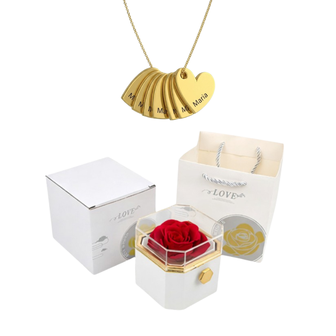 Caja Giratoria con Rosa Eterna & Collar Personalizado