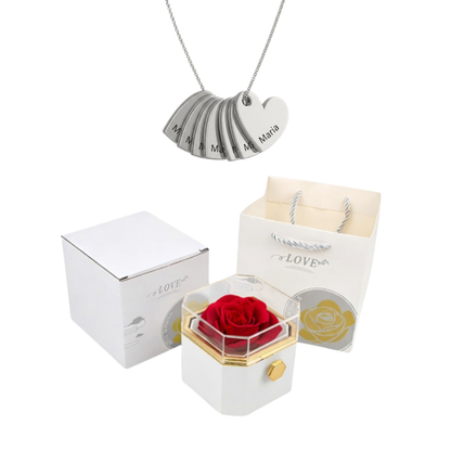 Caja Giratoria con Rosa Eterna & Collar Personalizado