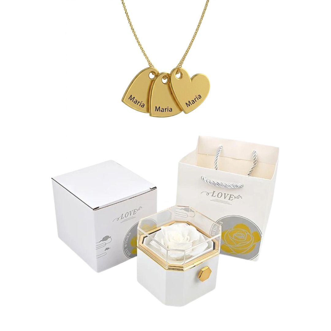 Caja Giratoria con Rosa Eterna & Collar Personalizado