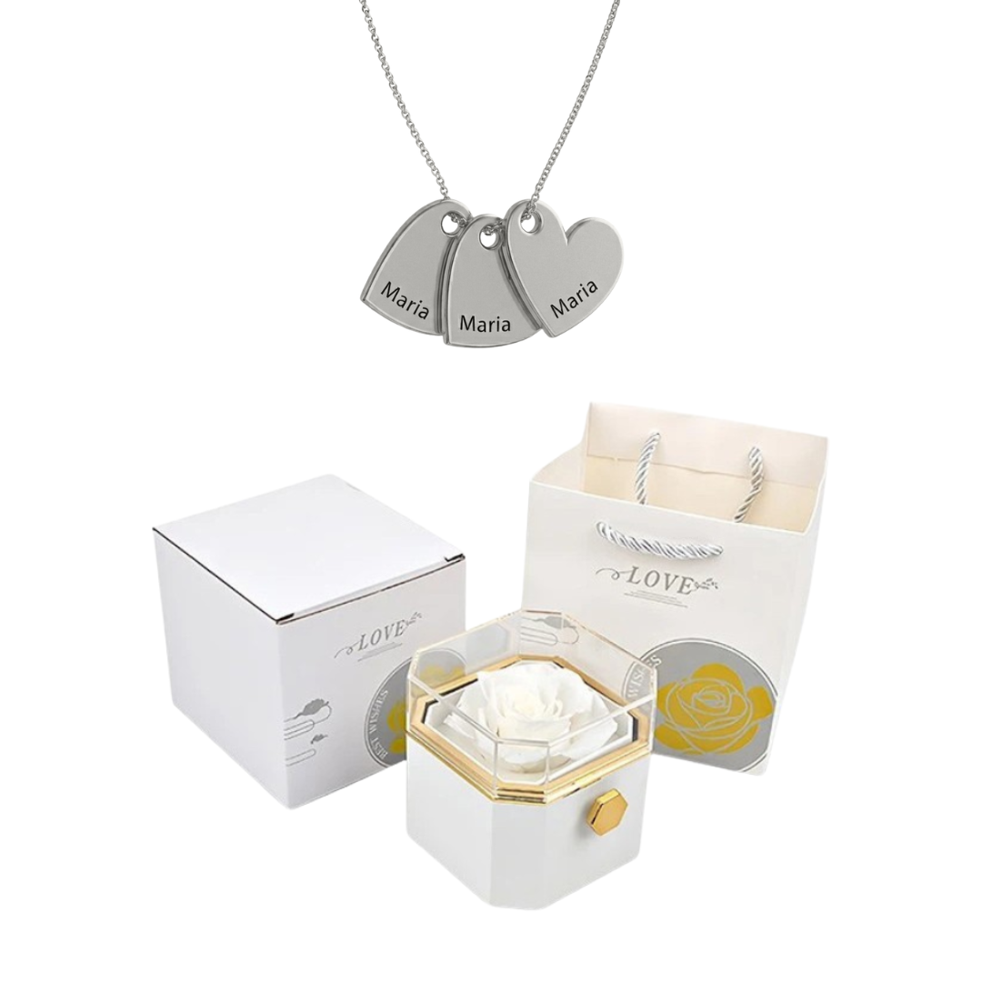 Caja Giratoria con Rosa Eterna & Collar Personalizado