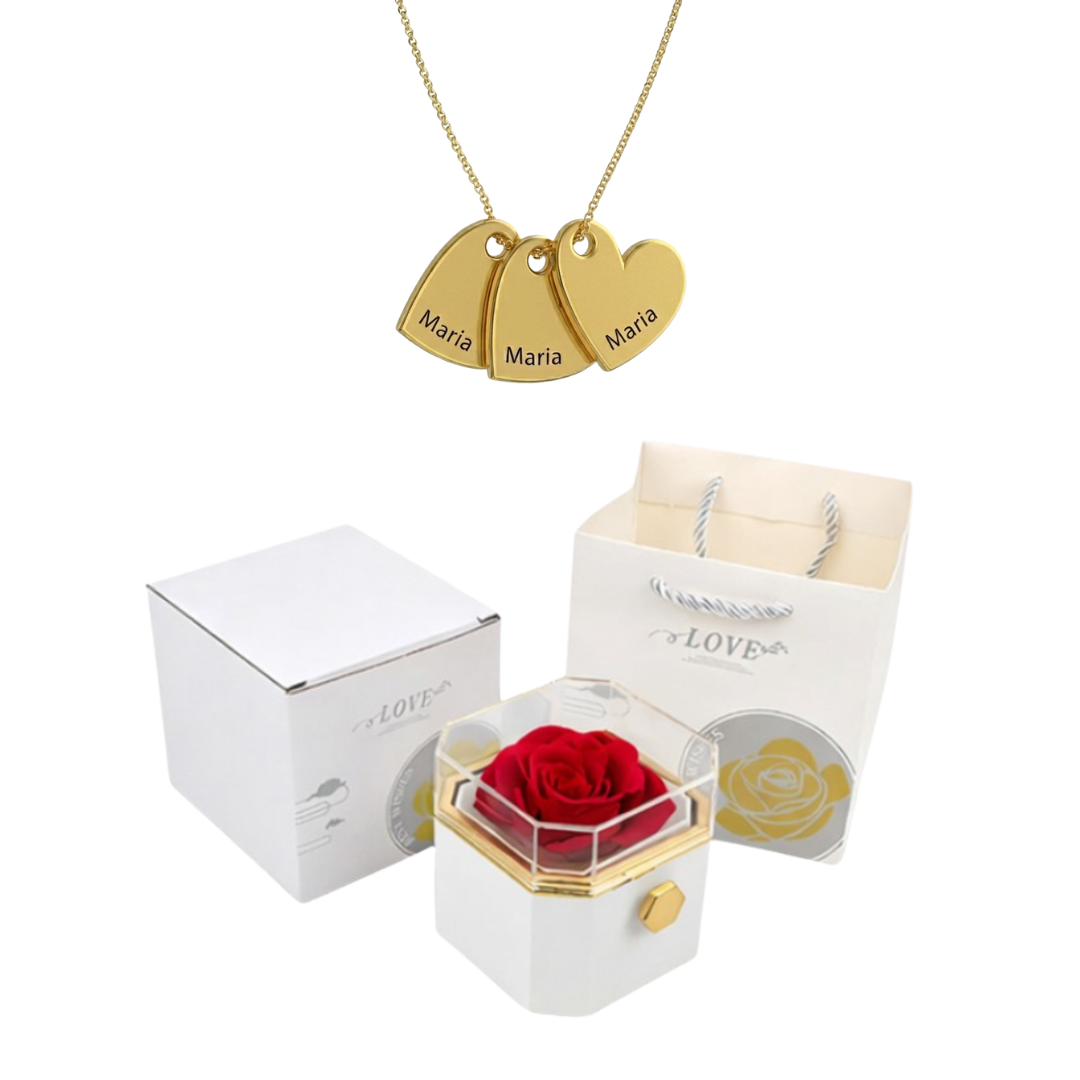 Caja Giratoria con Rosa Eterna & Collar Personalizado