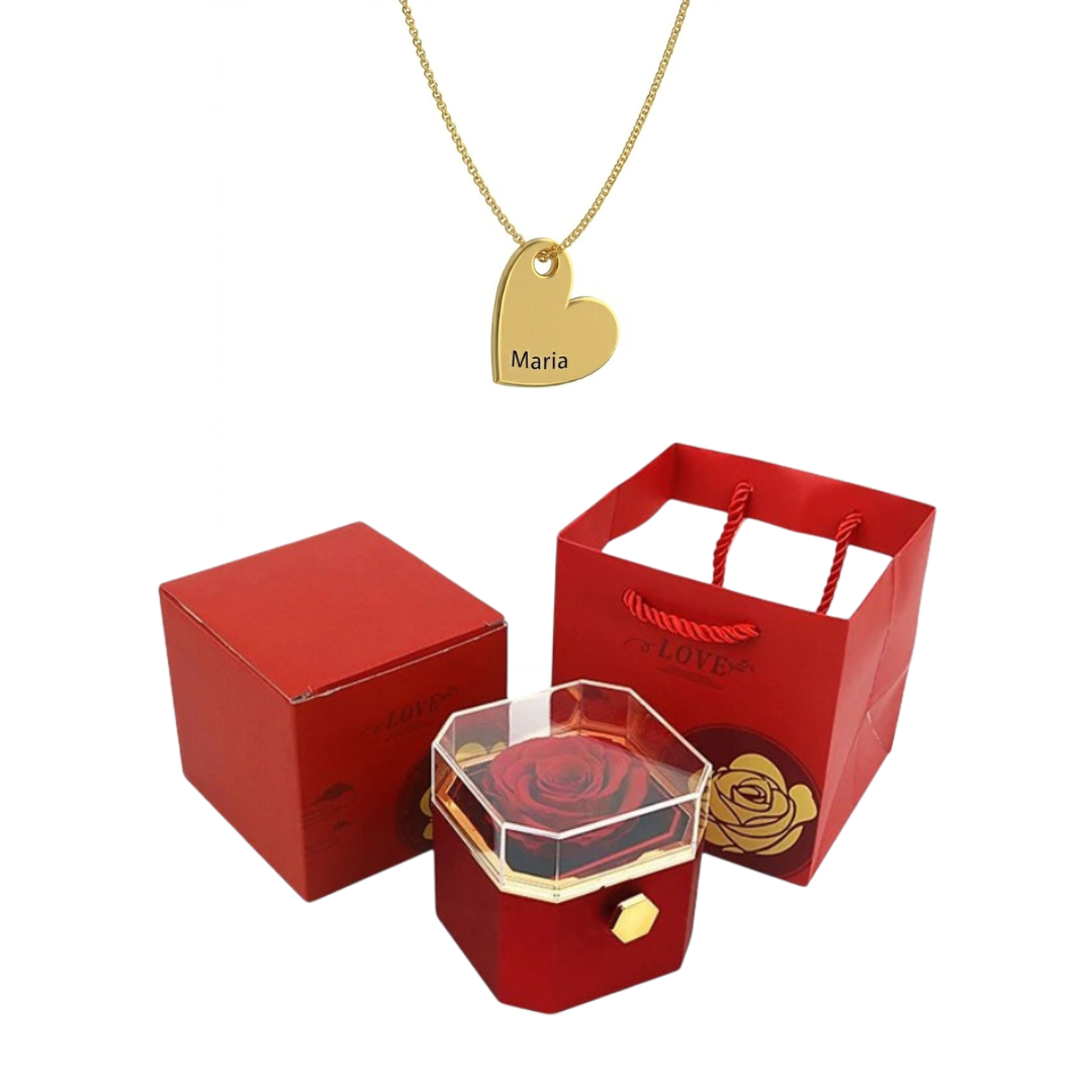 Caja Giratoria con Rosa Eterna & Collar Personalizado