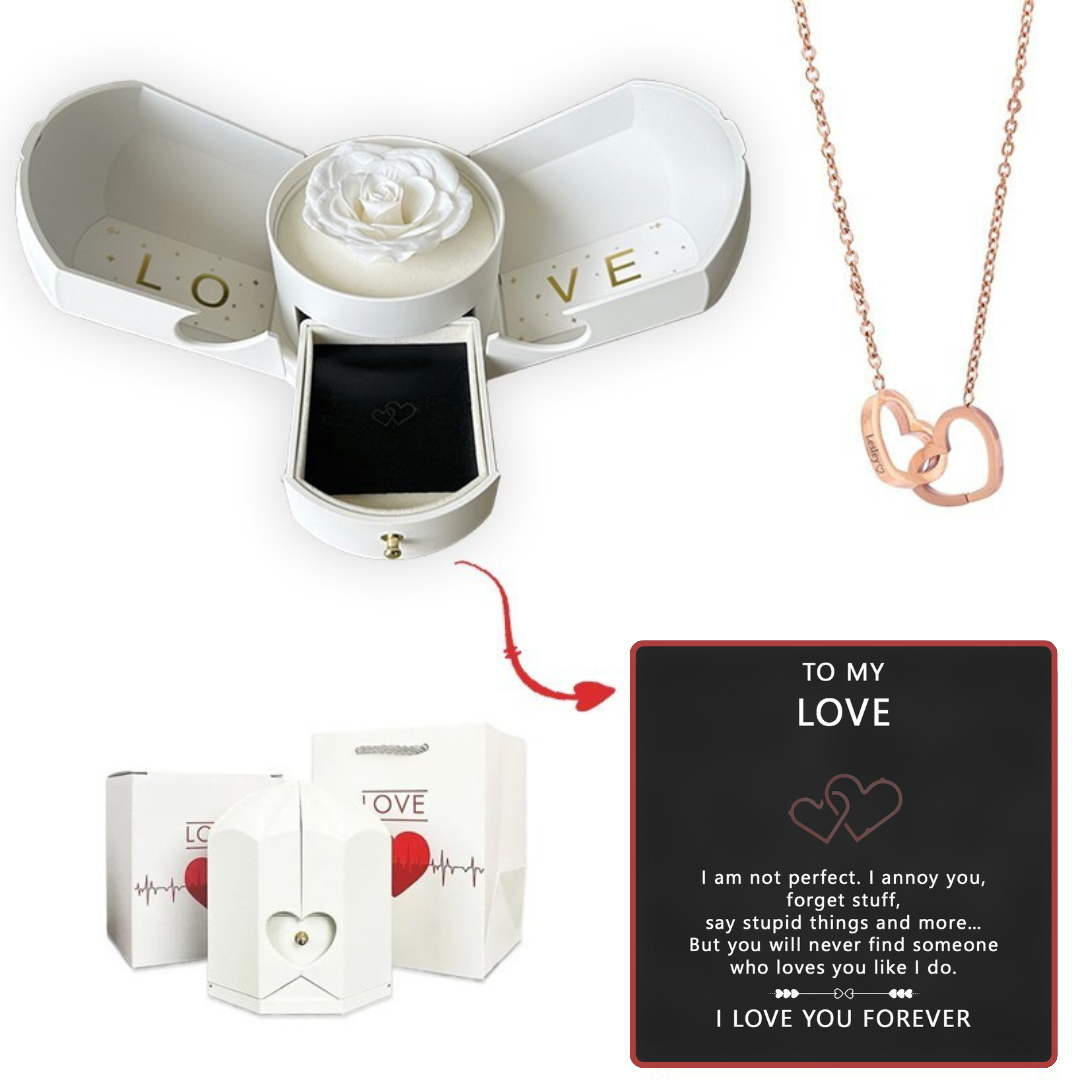 Coffret Rose Éternelle & Collier Cœur Personnalisé – Offre -50%