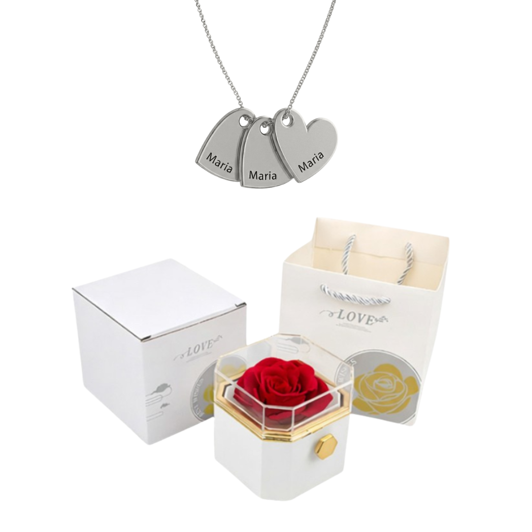 Caja Giratoria con Rosa Eterna & Collar Personalizado
