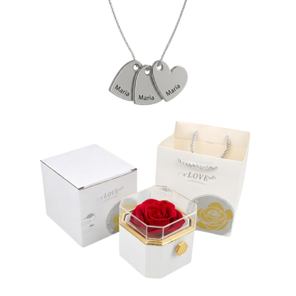 Caja Giratoria con Rosa Eterna & Collar Personalizado