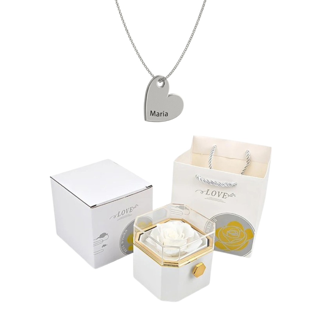 Caja Giratoria con Rosa Eterna & Collar Personalizado