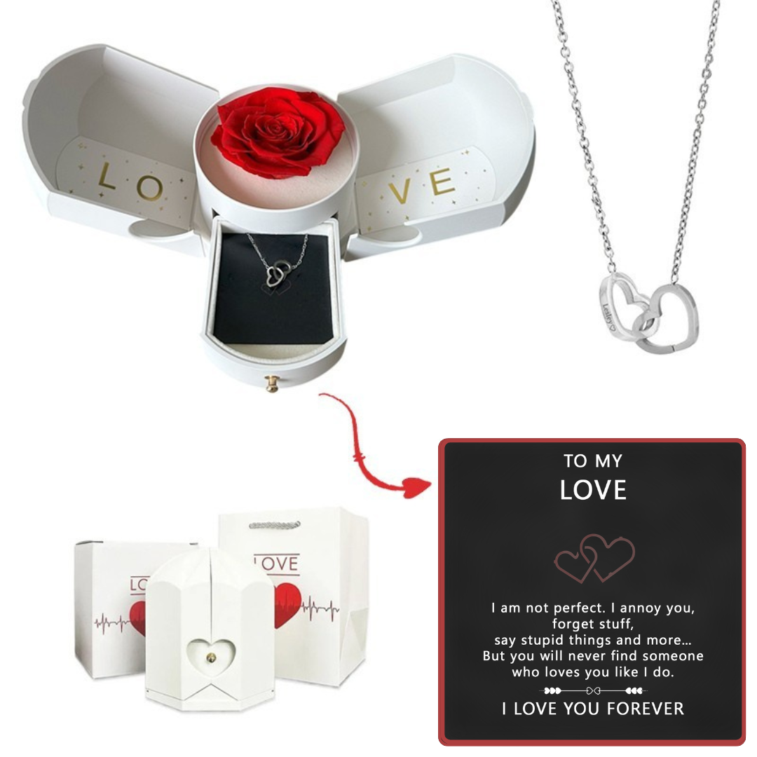 Coffret Rose Éternelle & Collier Cœur Personnalisé – Offre -50%