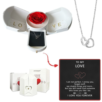 Coffret Rose Éternelle & Collier Cœur Personnalisé – Offre -50%
