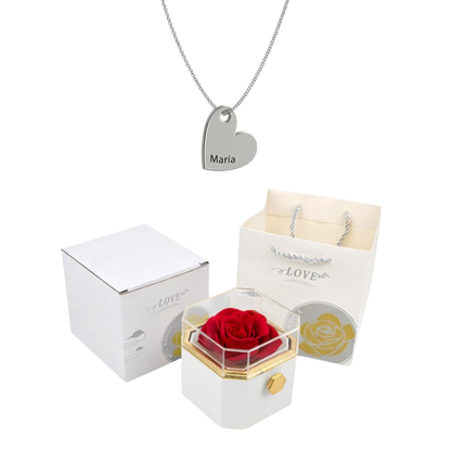 Caja Giratoria con Rosa Eterna & Collar Personalizado