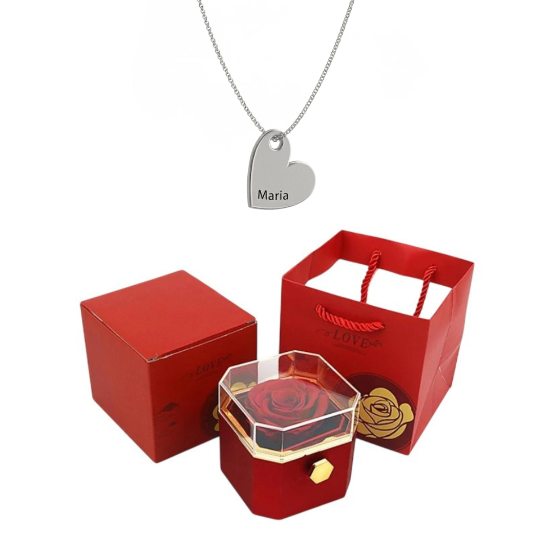 Caja Giratoria con Rosa Eterna & Collar Personalizado