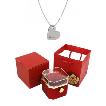 Caja Giratoria con Rosa Eterna & Collar Personalizado