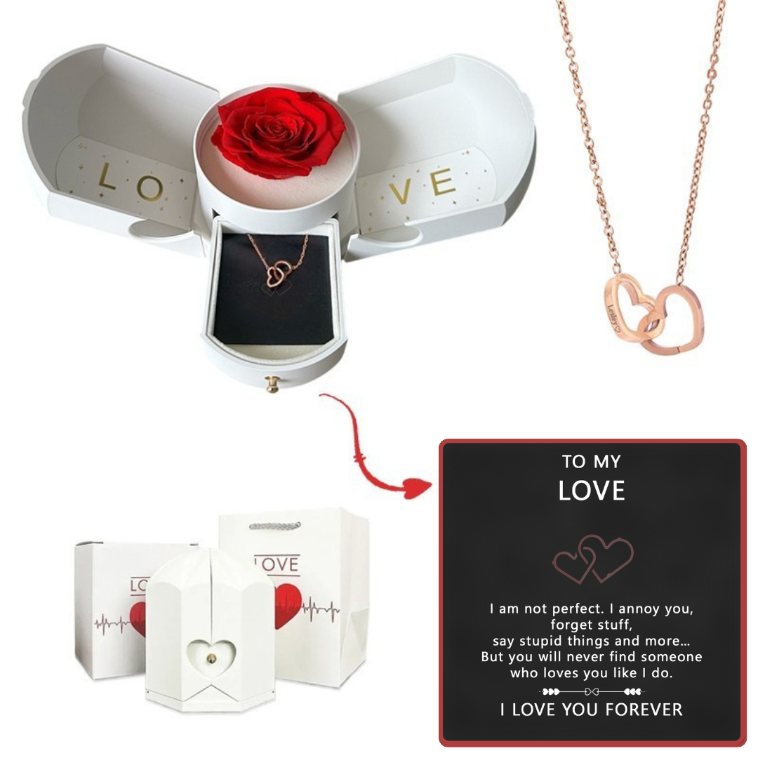 Coffret Rose Éternelle & Collier Cœur Personnalisé – Offre -50%