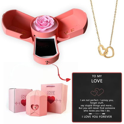 Coffret Rose Éternelle & Collier Cœur Personnalisé – Offre -50%
