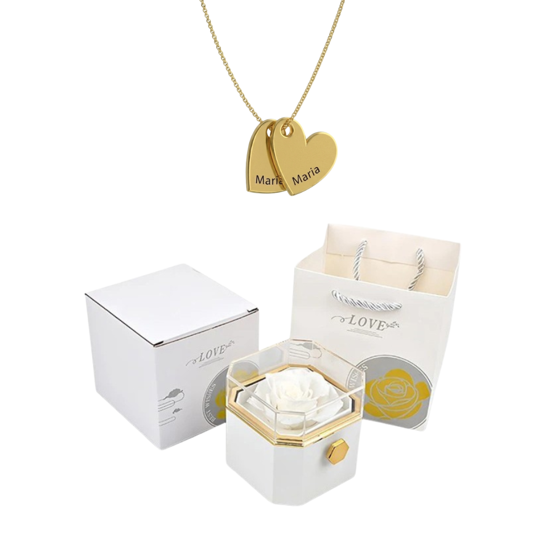 Caja Giratoria con Rosa Eterna & Collar Personalizado