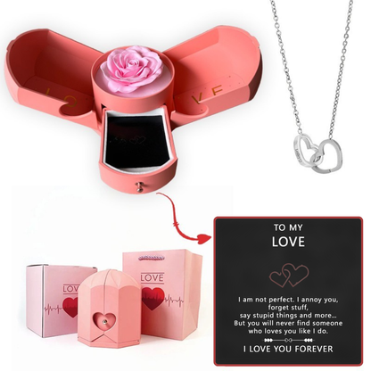 Coffret Rose Éternelle & Collier Cœur Personnalisé – Offre -50%