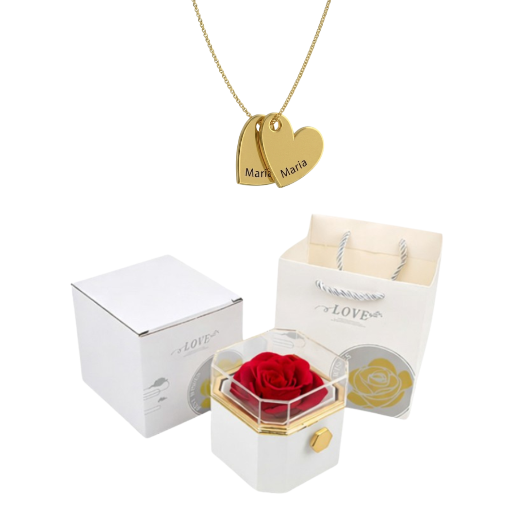 Caja Giratoria con Rosa Eterna & Collar Personalizado