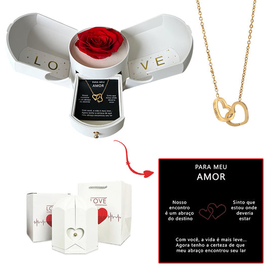 Caja con Rosa Eterna & Collar Corazón Personalizado