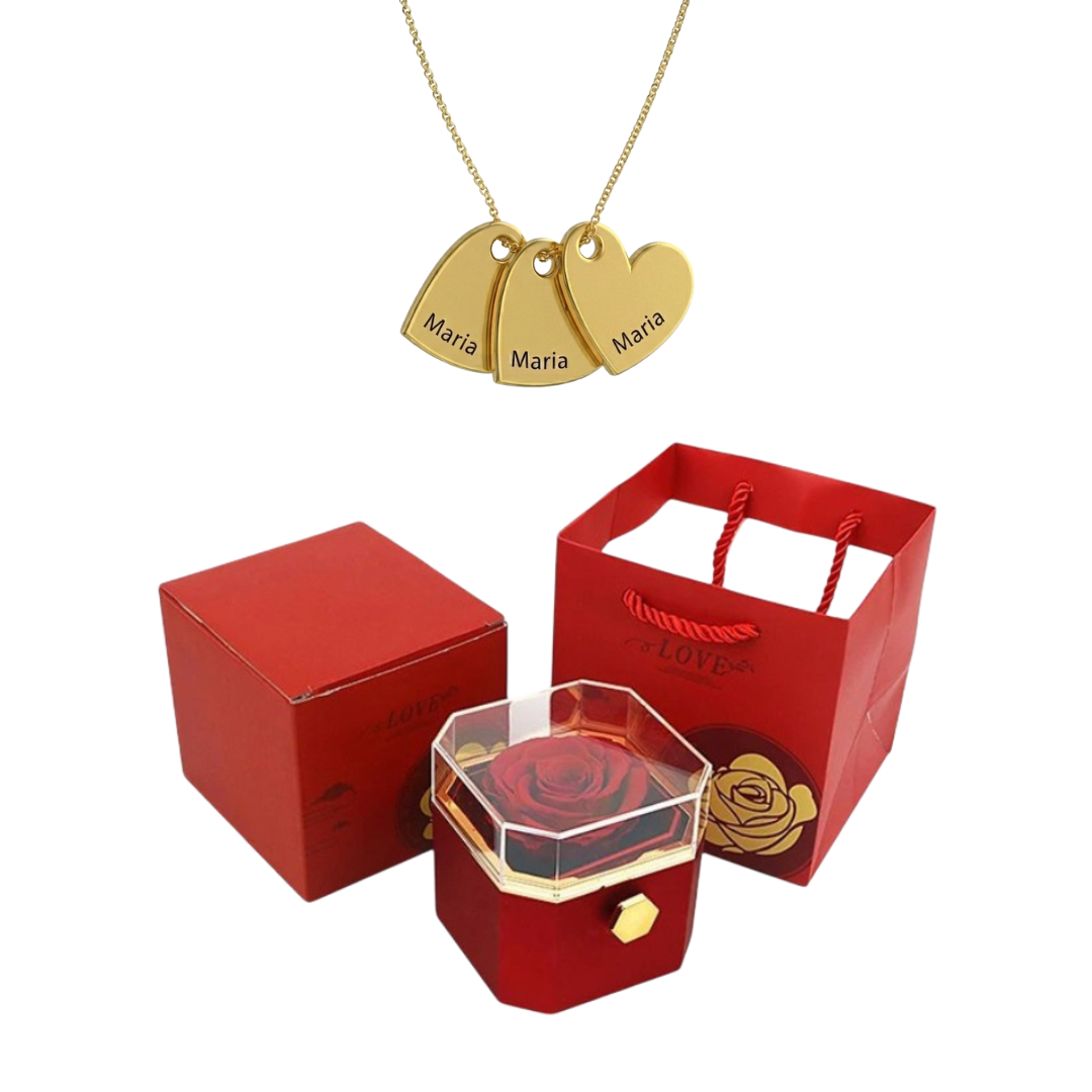 Caja Giratoria con Rosa Eterna & Collar Personalizado