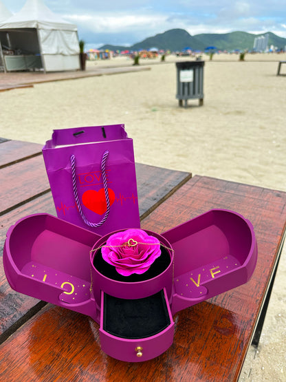 Coffret Rose Éternelle & Collier Cœur Personnalisé – Offre -50%